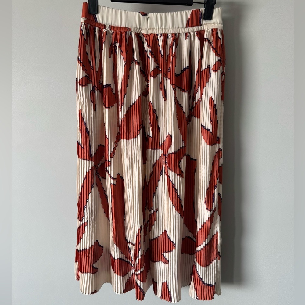 Ba&Sh Ecru Abstract Floral Midi Lady Skirt Pintuck Pleat Size 0 - Picture 3 of 13